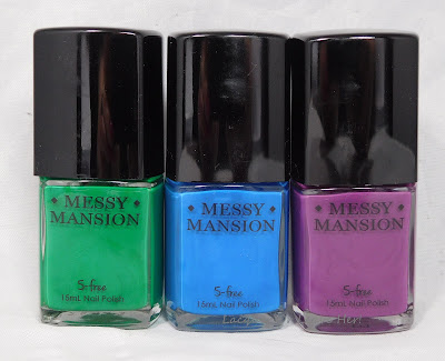 Messy Mansion Forest, Blue You A Kiss, and Royal Purple