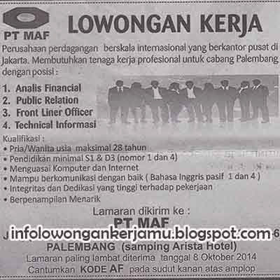 Lowongan Analis, PR, Front Liner, TI - PT MAF