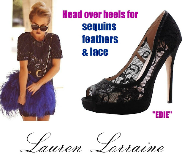 lauren lorraine edie shoe, peepe toe pump, black lace