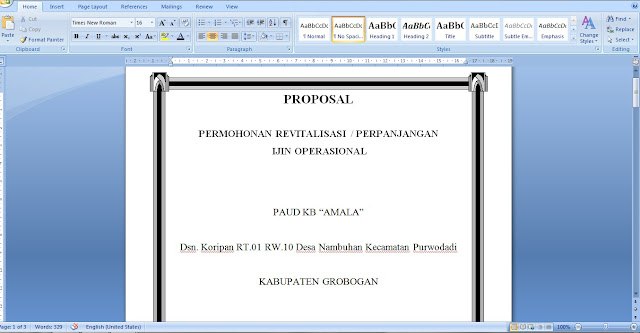 Format Proposal Revitalisasi Ijin Operasional PAUD