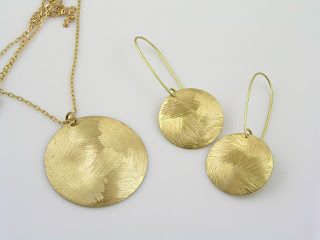  Textured Brass Necklace and Earrings Set