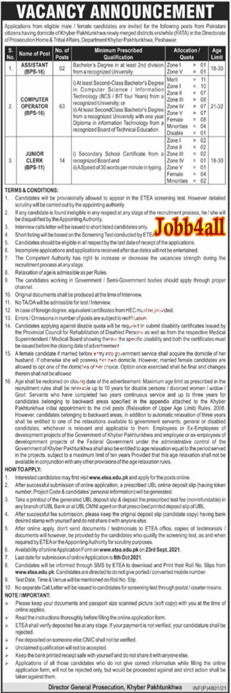 Jobs in KPK Home & Tribal Affairs Department 2021