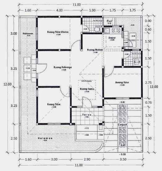 denah rumah 3 kamar tidur sederhana