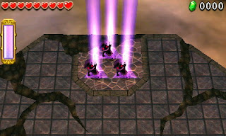 three Shadow Links spawning on a purple Triforce