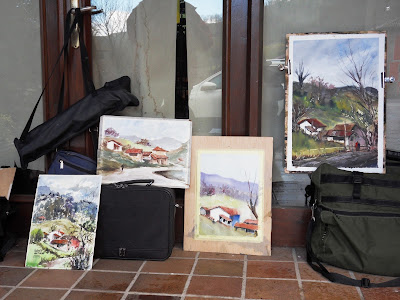 Pintando en La Riera, Covadonga. Grupo Ultramar Acuarelistas