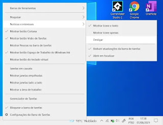 Opções da Barra de Tarefas do Windows 10