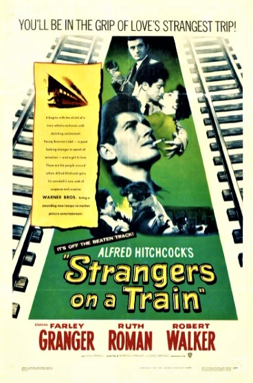 Alfred Hitchcock movie 'Strangers on a Train' from 1951; starring Farley Granger, Robert Walker, Ruth Roman.