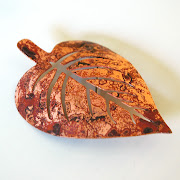 Copper Lilac Leaf Brooch with a Fire Finish