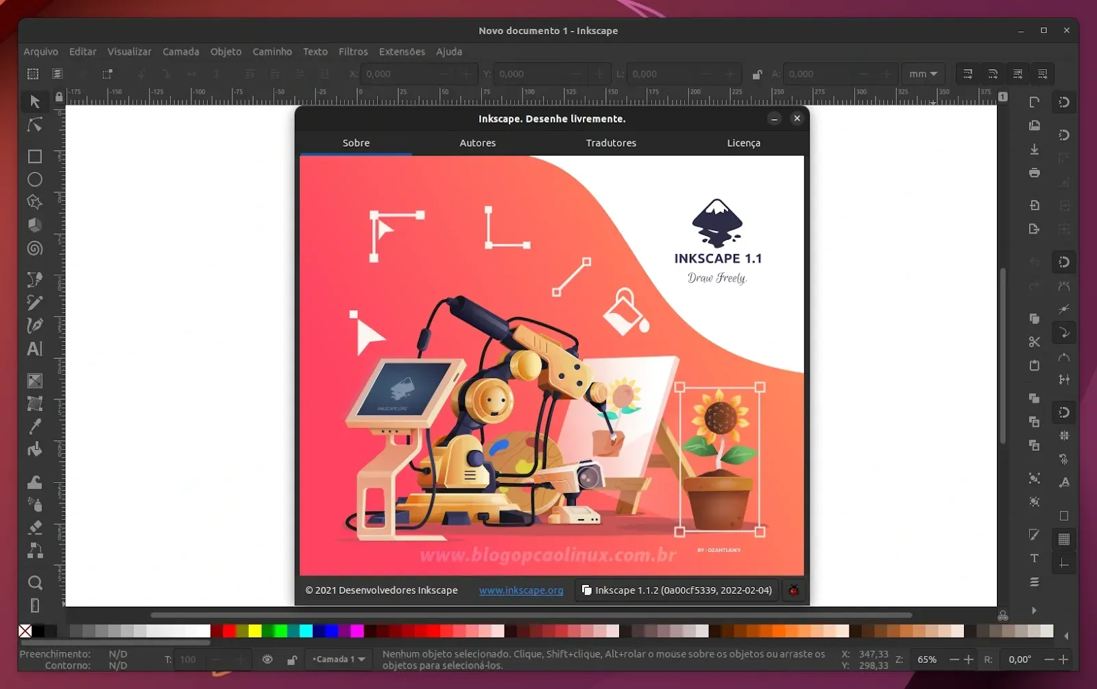 Inkscape executando no Ubuntu 22.10 (Kinetic Kudu)