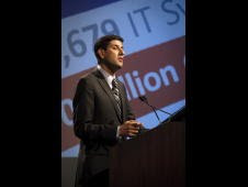 Vivek Kundra, federal chief information officer, speaks before a standing-room only crowd at NASA's Ames Research Center