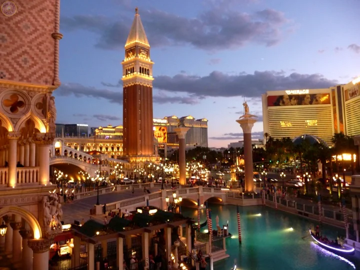 View from the bridge from the Venetian Hotel to Treasure Island hotel