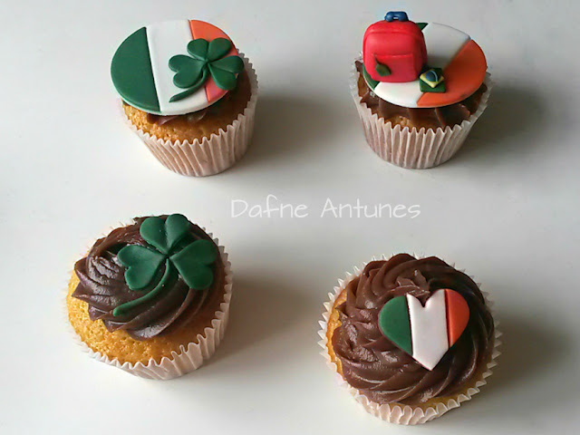 Cupcakes da Irlanda trevo, coração, bandeira e mala - Irealand cupcakes - irish