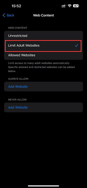 حجب المواقع الإباحية من الأيفون