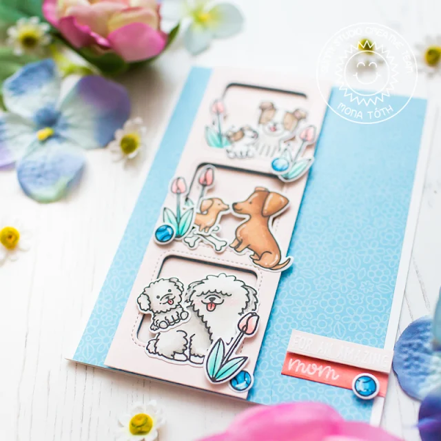 Sunny Studio Stamps: Puppy Parents Window Trio Square Dies Mother's Day Card by Mona Toth