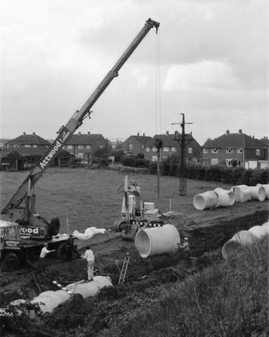 Storm drain work south of Bulls Lane 1972 Photograph by Ron Kingdon - part of the Images of North Mymms Collection