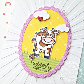 Sunny Studio Stamps: Miss Moo Stitched Ovals Fancy Frames Punny Card by Franci Vignoli