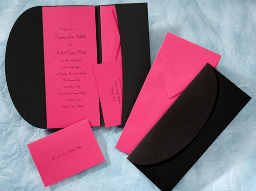 Hot Pink and Black Pocket Wedding Invitations The Purple Mermaid features