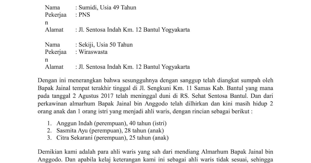 Contoh Surat Ahli Waris Meninggal - Surat 35