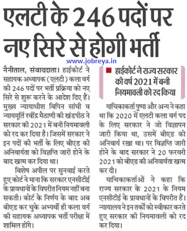 Fresh recruitment will be done on 246 posts of LT in Uttarakhand notification latest news update 2023 in hindi