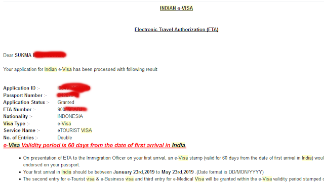 Email bahwa E-Visa telah granted