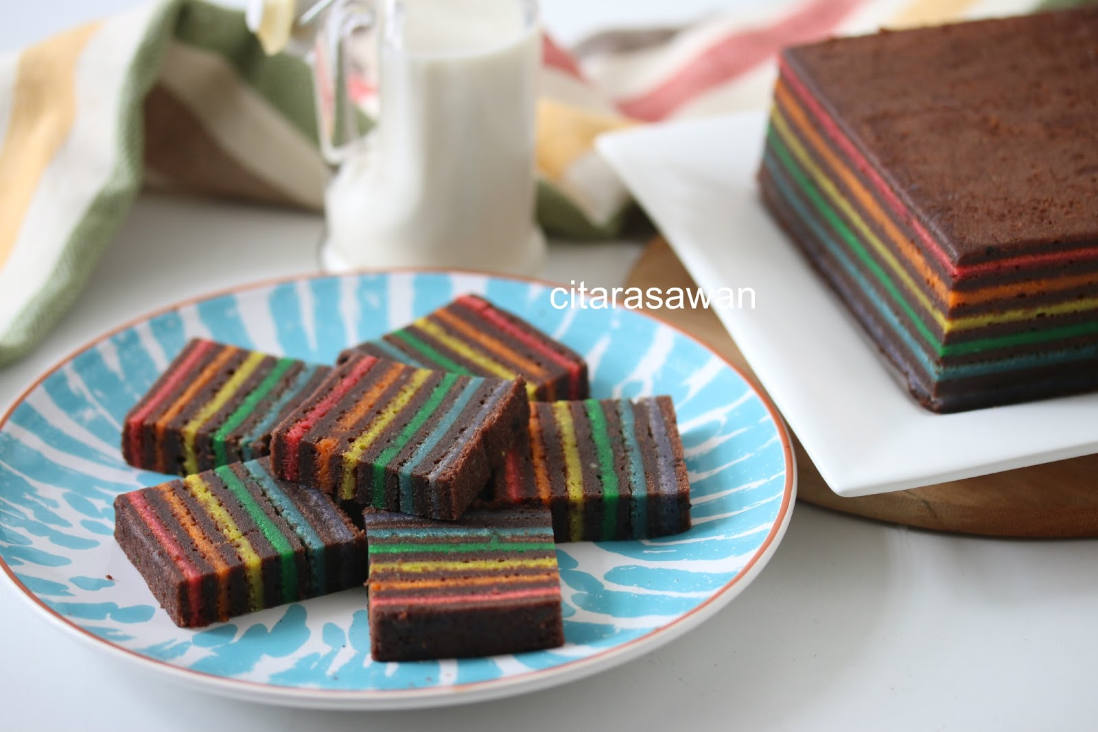 Kek Lapis Coklat Pelangi / Rainbow Chocolate Layer Cake 