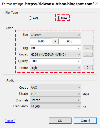 Format video settings bandicam