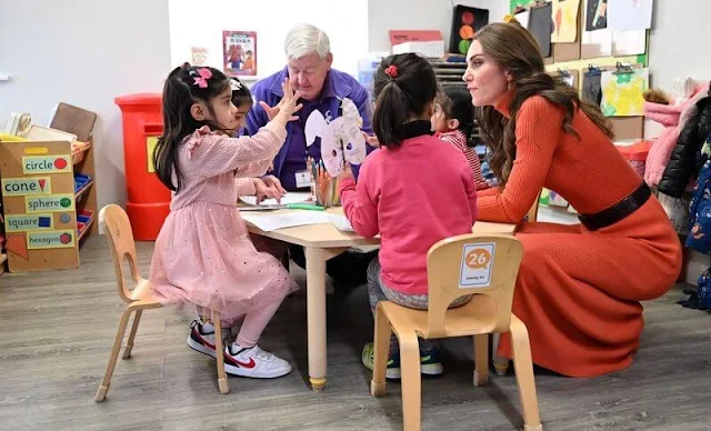 Princess of Wales wore a Peppe cashmere and silk sweater and Epper skirt by Gabriela Hearst. Massimo Dutti cashmere wool coat