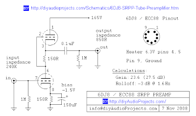 Tube Preamplifier Circuit 6DJ8 / ECC88 SRPP