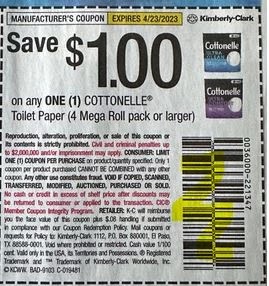 $1/1 Cottonelle Coupon from "SMARTSOURCE" insert week of 3/26/23.