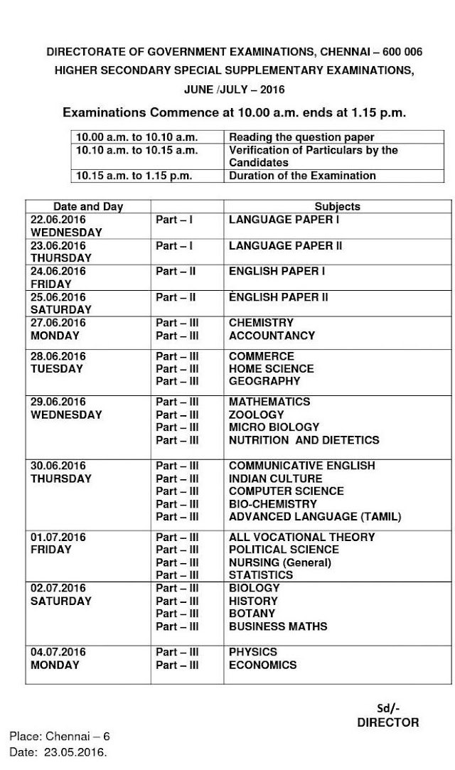 +2 SUPPLEMENTARY EXAM TIMETABLE -2016 JUNE/JULY