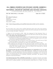 GDSPJCA Letter to DoP on - Some long pending and justified demands which cry for solution.