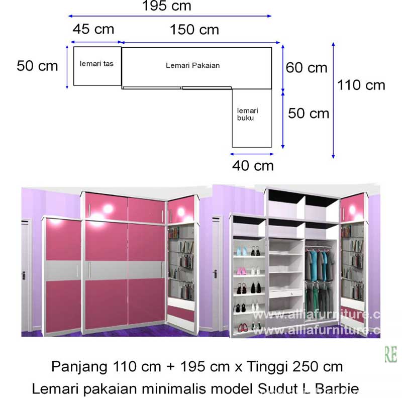  Lemari  minimalis sudut  model barbei Allia Furniture