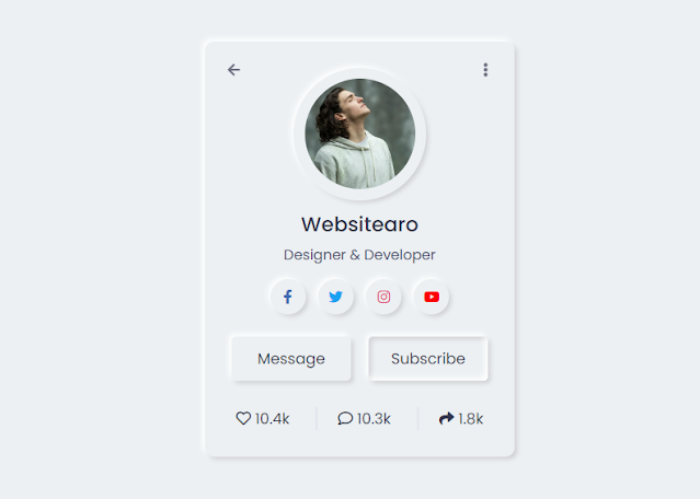 Neumorphism Profile Card UI Design using only HTML & CSS