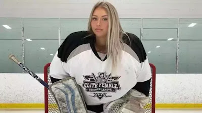 The blonde bombshell was a goaltender for the Bluewater Hawks in the Provincial Women's Hockey League