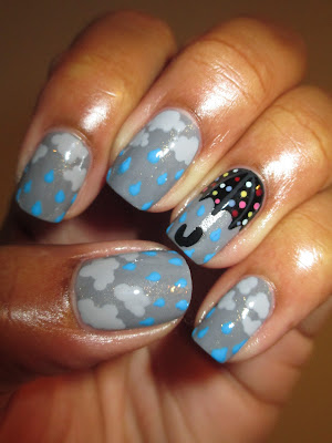 Julep, Meryl, Dendrie, clous, rain, rain drops  April Showers, umbrella, polka dots, gloomny, nails, nail art, nail design, mani