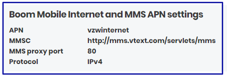 Boom Mobile Data Settings