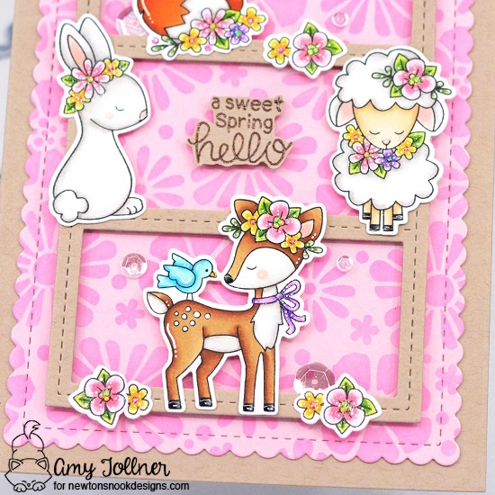 Woodland Spring Stamp and Die Set, Bold Blooms Stencil, A7 Frames and Banners Die Set by Newton's Nook Designs #newtonsnookdesigns #newtonsnook #handmade