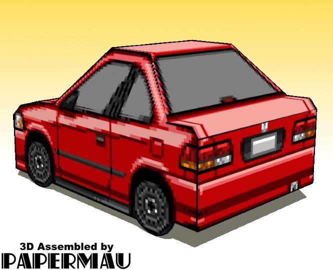 PAPERMAU: 1998`s Honda Civic Miniature Paper Model In Pixel Style