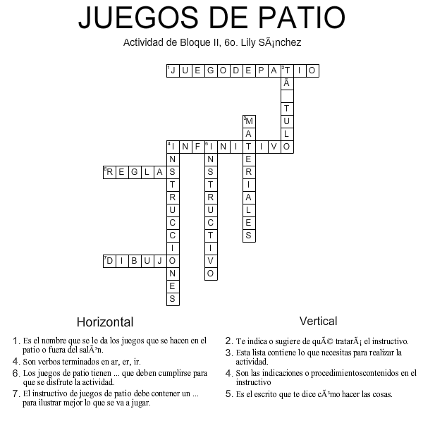 Crucigrama "Juegos de Patio" ~ E-portafolio Lilia Sánchez