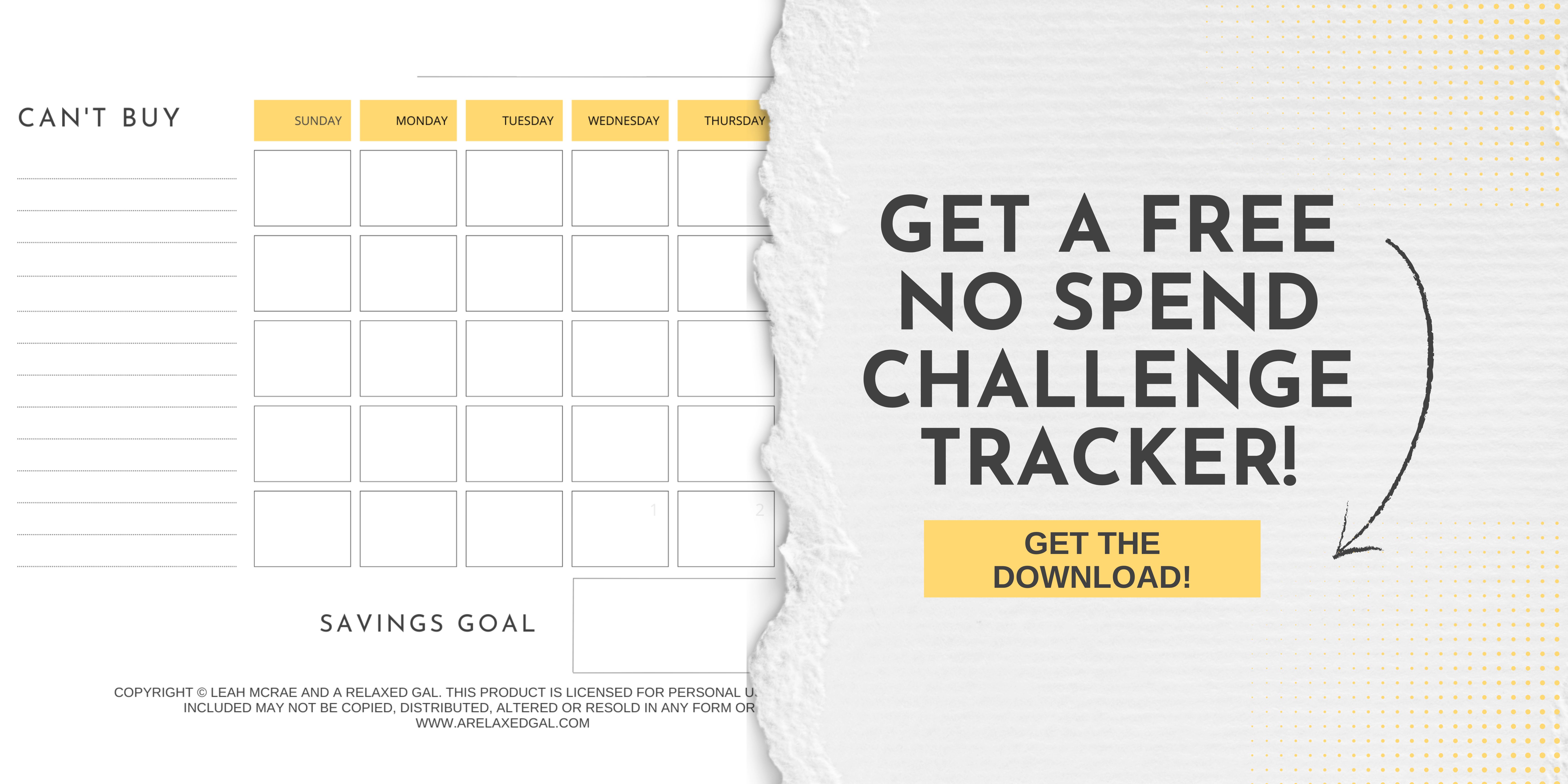 get a free no spend challenge tracker.