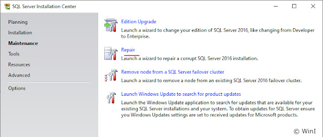 sql server instance repair