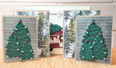 Rhapsody in craft, #heartofchristmas, #heartofchristmas2022, fancy fold card, cascading display fun fold, Tree Lot Dies, Trees for Sale, Christmas Cards, Stampin' UP