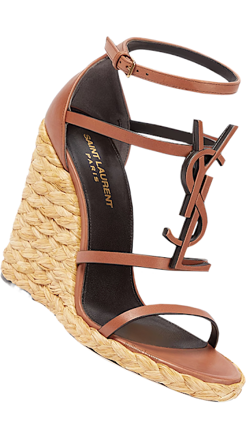 ♦Saint Laurent Cassandra leather and raffia wedge sandals #brilliantluxury