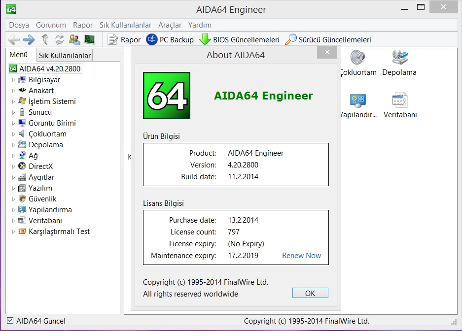 AIDA64 Engineer Edition 4.20.2800 Final ( TR ) Multilanguage [ x86 - x64  - Katılımsız