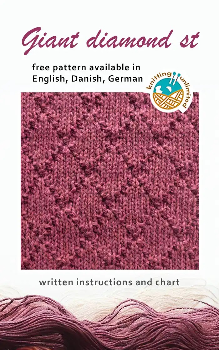 Giant Diamond stitch pattern is offered in three languages - English, Danish, and German - and all versions are available for free