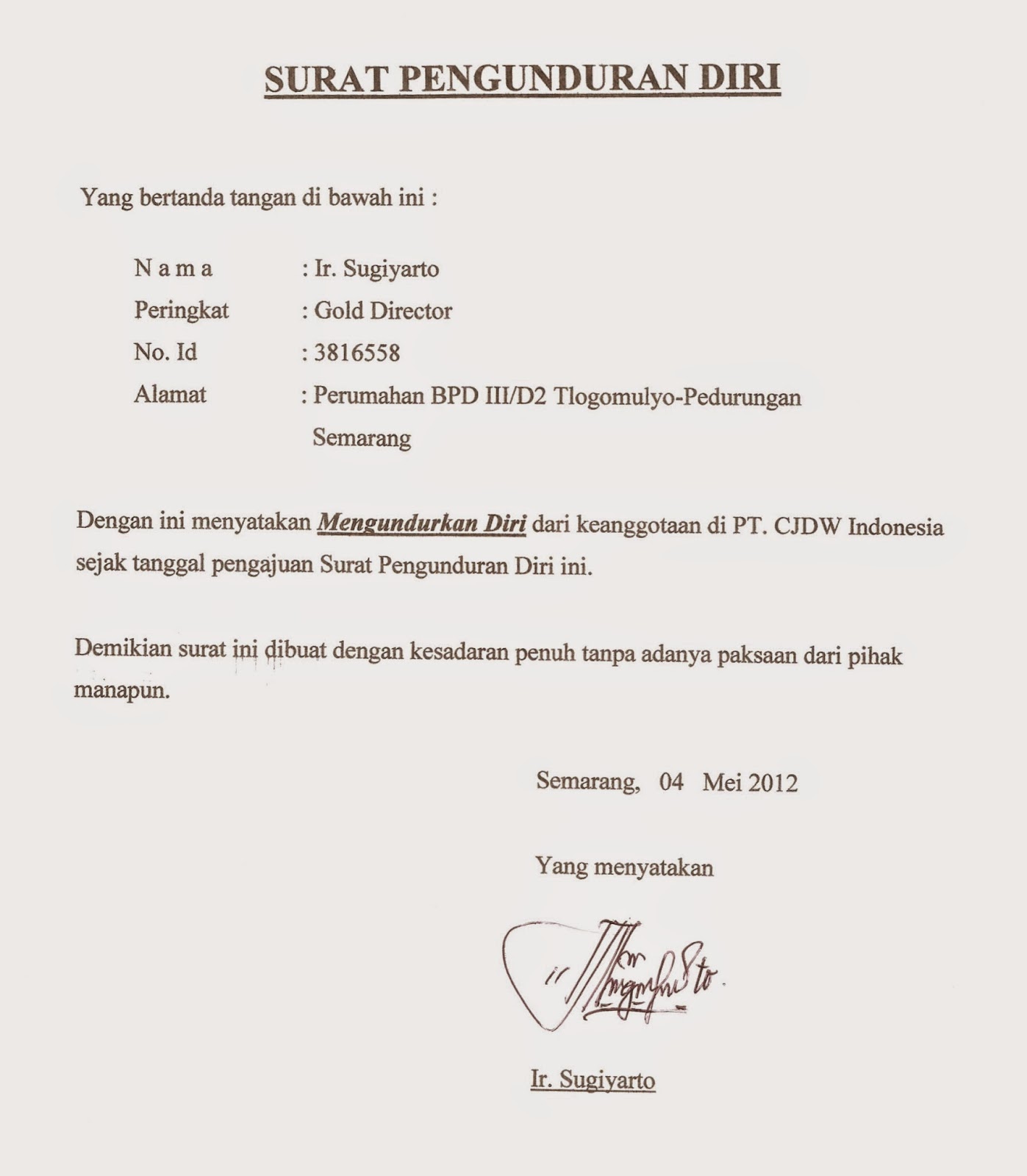 Contoh Surat Pengunduran diri Yang Baik dan Benar  GUDANG 