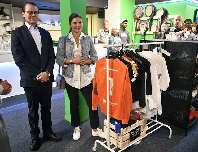 Crown Princess Victoria tweed jacket by Mayla. Crown Princess Victoria of Sweden visited Fritidsbanken (leisure bank) in Sigtuna