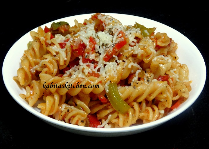 Kabita's Kitchen: Vegetable Cheesy Pasta Recipe-Indian Style Pasta-Easy