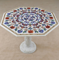 Octagonal Shape Table Top in White Marble