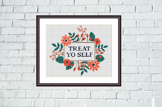 Treat yo self funny cross stitch pattern - Tango Stitch